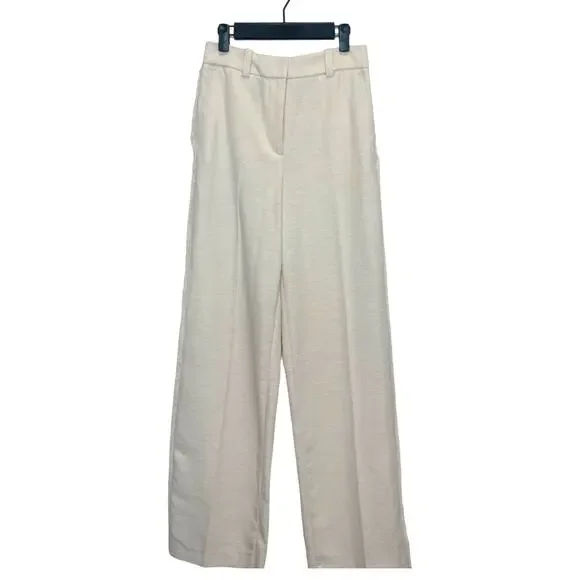 Zara Fringe Trim Wide-Leg Pockets Belt loops Pants Cotton Blend Off-White XS - Picture 3 of 12